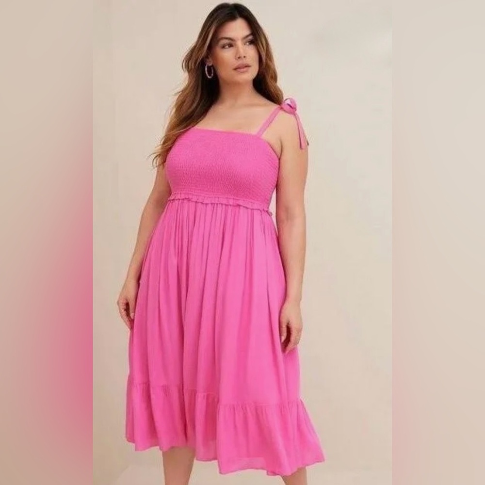 NEW Torrid Hot Pink Smocked Tie-Shoulder Sundress